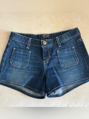GUESS Blue Denim Jean Shorts with Front Patch Pockets
